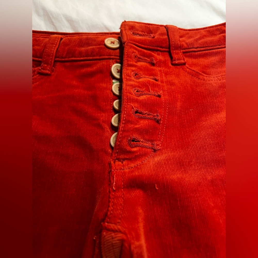 Corduroy Button Front Skinny Jeans In Rust Color. - image 2